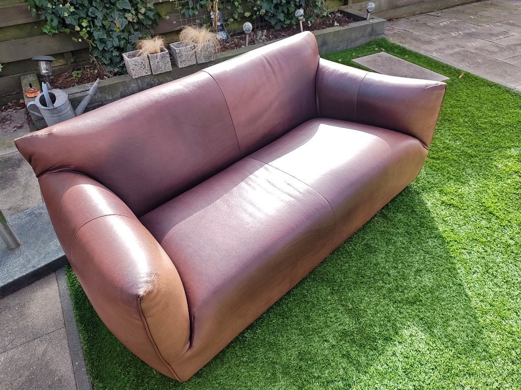 ALLEEN DIT WEEKEND €100 | LABEL LEREN 2-ZITSBANK | OP = OP, Huis en Inrichting, Banken | Bankstellen, Ophalen, Gebruikt, 150 tot 200 cm