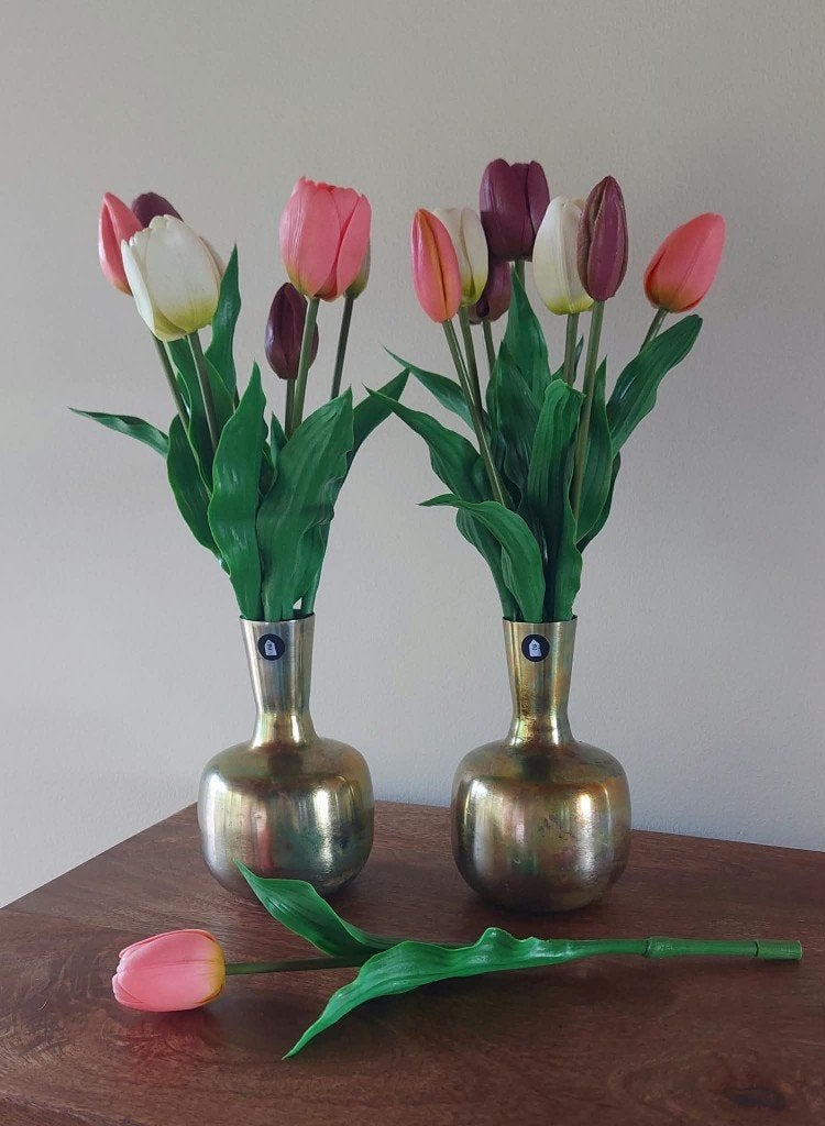 2 metalen vaasjes - vintage - House Doctor - 16 tulpen, Ophalen of Verzenden, Gebruikt, Goud, Metaal