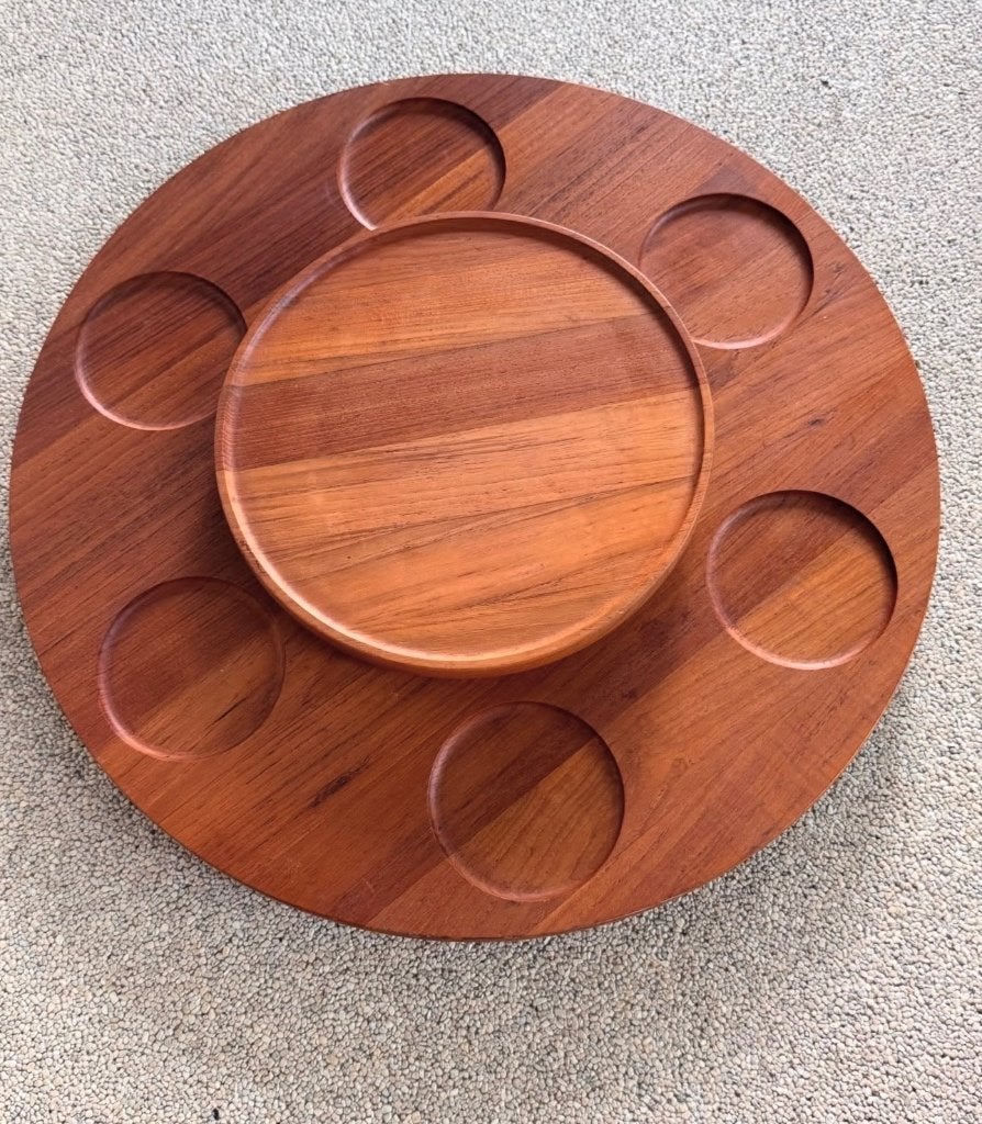 Teak draaischotel Lazy Susan, Huis en Inrichting, Ophalen of Verzenden, Rechthoekig, Hout