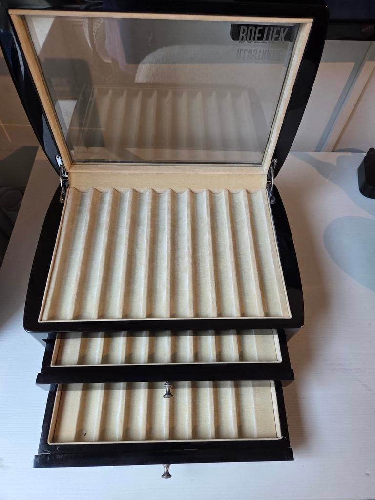 Luxe Pennendoos / Sieradendoos met Lades - Zwart, Ophalen of Verzenden, Zo goed als nieuw, Zwart, Hardcase