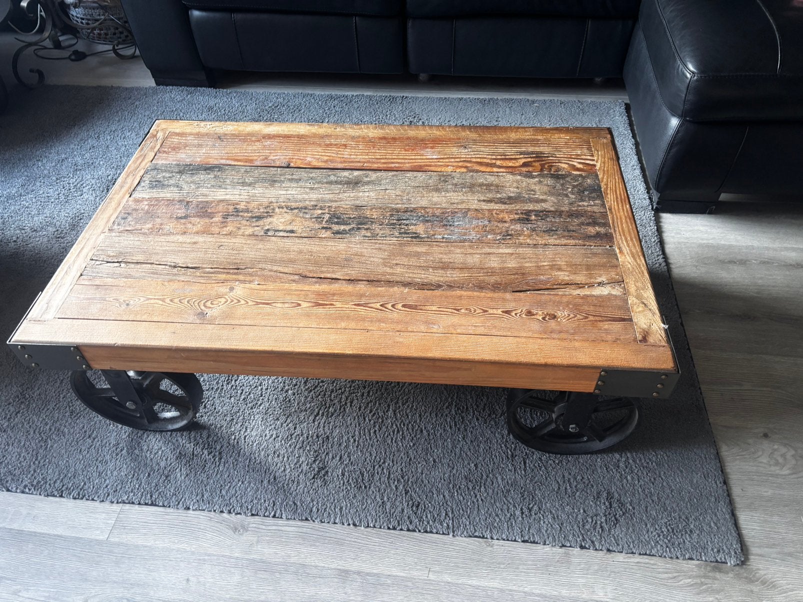 Steigerhouten salontafel, Ophalen, Gebruikt, 100 tot 150 cm, 50 tot 100 cm