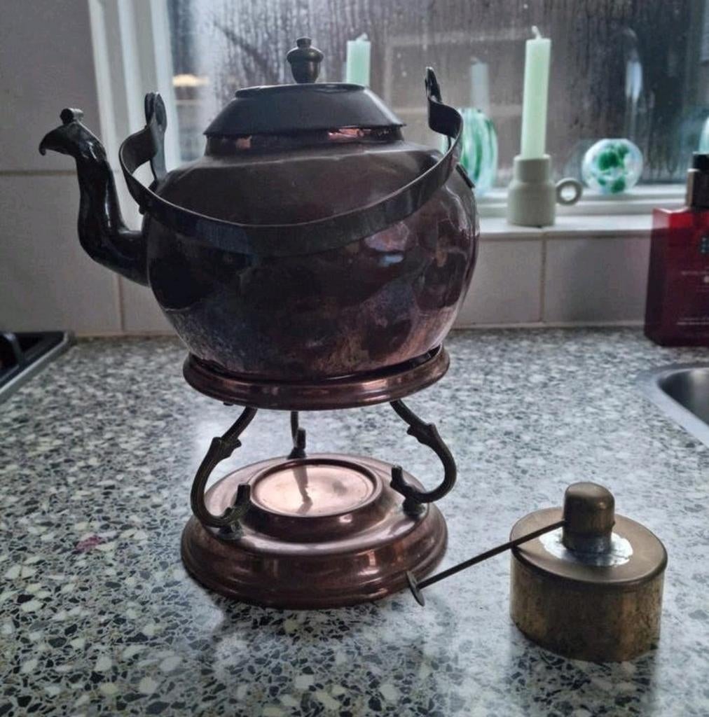 Antiek rood koperen ketel op onderstel - keteltje en meer!, Antiek en Kunst, Antiek | Koper en Brons, Ophalen of Verzenden, Koper