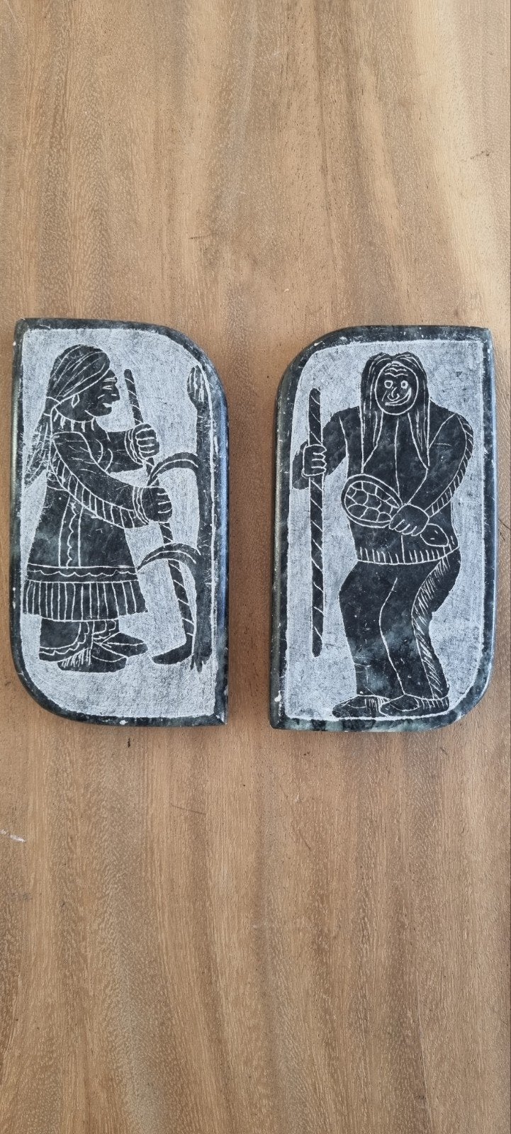 2 originele speksteen snijwerken van  kunstenaar Onatago, Antiek en Kunst, Kunst | Niet-Westerse kunst, Handgemaakt, Steen/keramiek