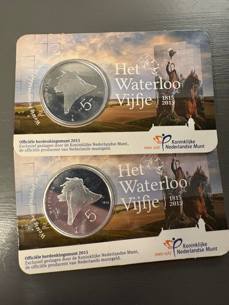 Waterloo Vijfje Herdenkingsmunt, 2 stuks, Verzenden, Overige landen, 5 euro