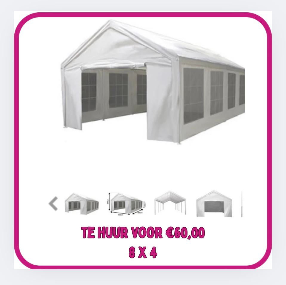 Partytent 8 x 4 te huur, Ophalen, Zo goed als nieuw, 5 tot 8 meter