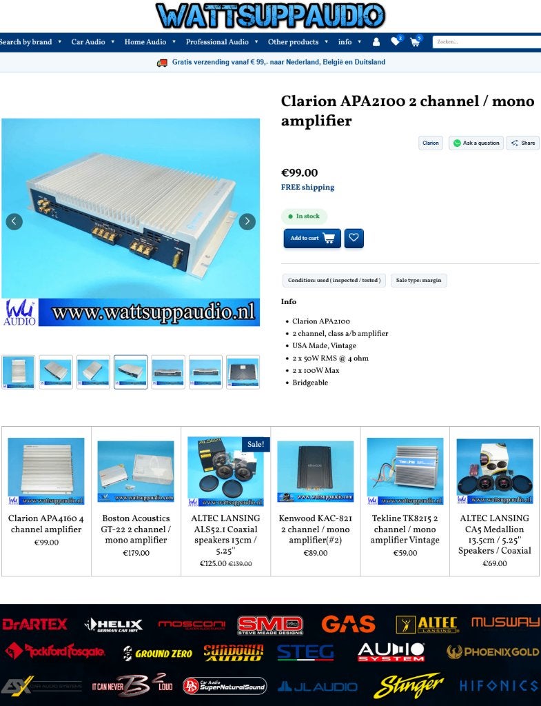Clarion APA2100 2 kanaals / mono versterker, Auto diversen, Gebruikt, ., Ophalen of Verzenden, CLARION