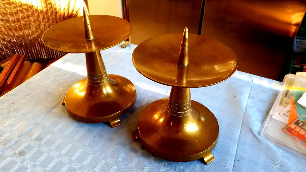 Twee Antieken Art Deco Kerk Kandelaars uit 1900. De maten zi, Ophalen, Koper of Brons
