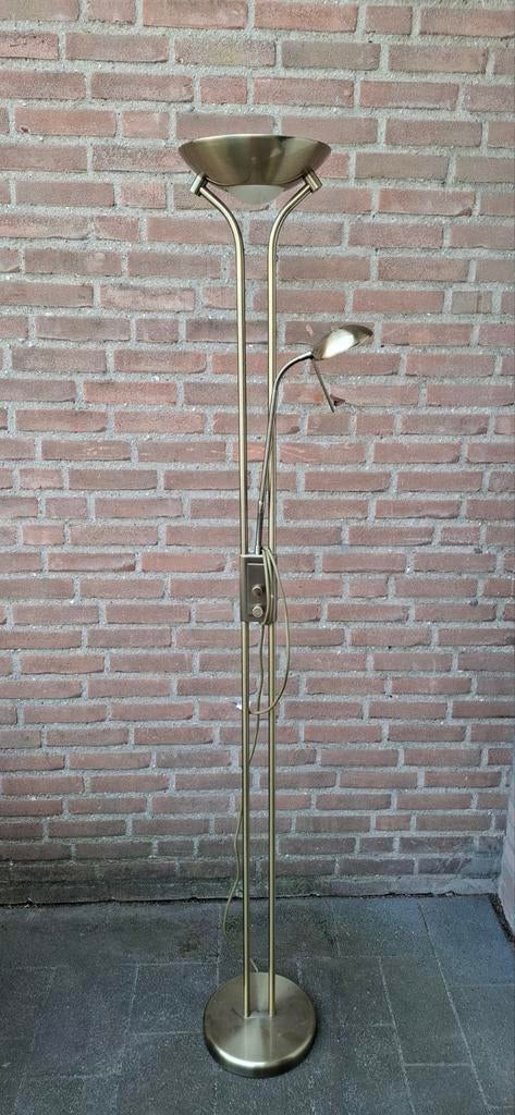 Gouden vloerlamp met leeslamp - stekker ontbreekt, Ophalen, Gebruikt, Klassiek, Metaal