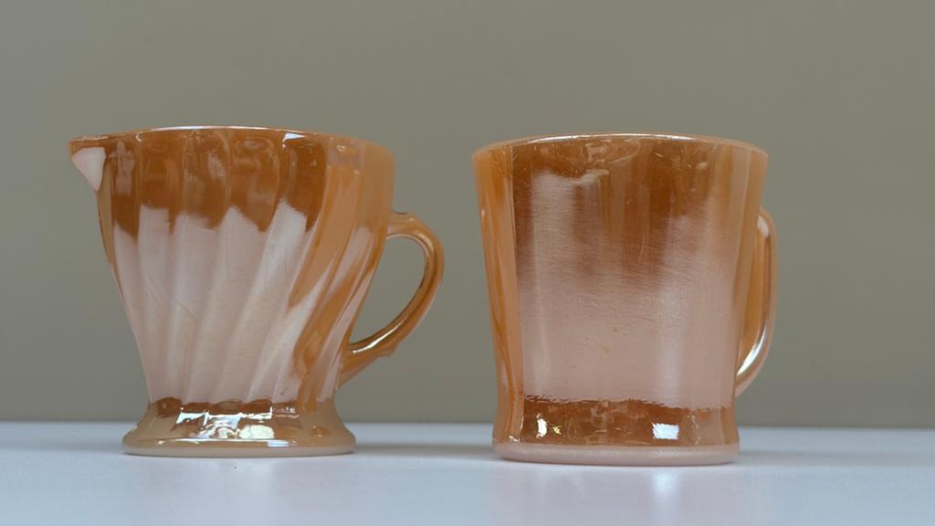 Vintage Anchor Hocking Fire-King Peach Lustre melkstel, Ophalen of Verzenden