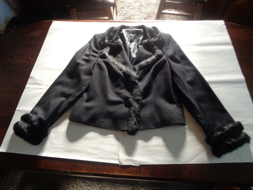 MARK zwarte wollen blazer met bont afgezet, Verzenden, Zwart, Maat 46/48 (XL) of groter, Nieuw