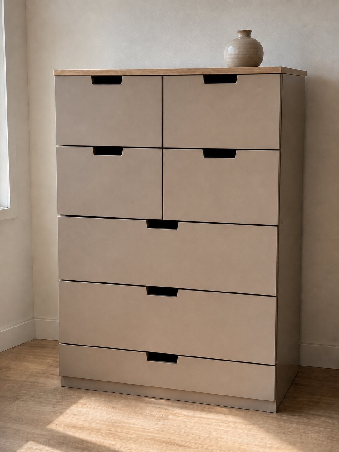 NORDLI ladekast - Japandi Mushroom - 7 lades, 80x122 cm, 5 laden of meer, 100 tot 150 cm, Zo goed als nieuw, 25 tot 50 cm