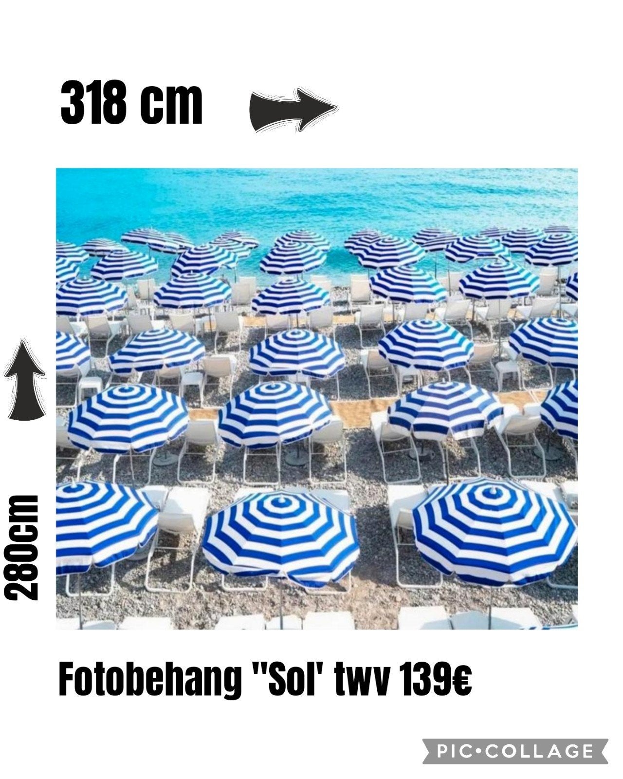 Nieuw Fotobehang 318x280 Bretonse parasols strand, Ophalen of Verzenden, Fotobehang