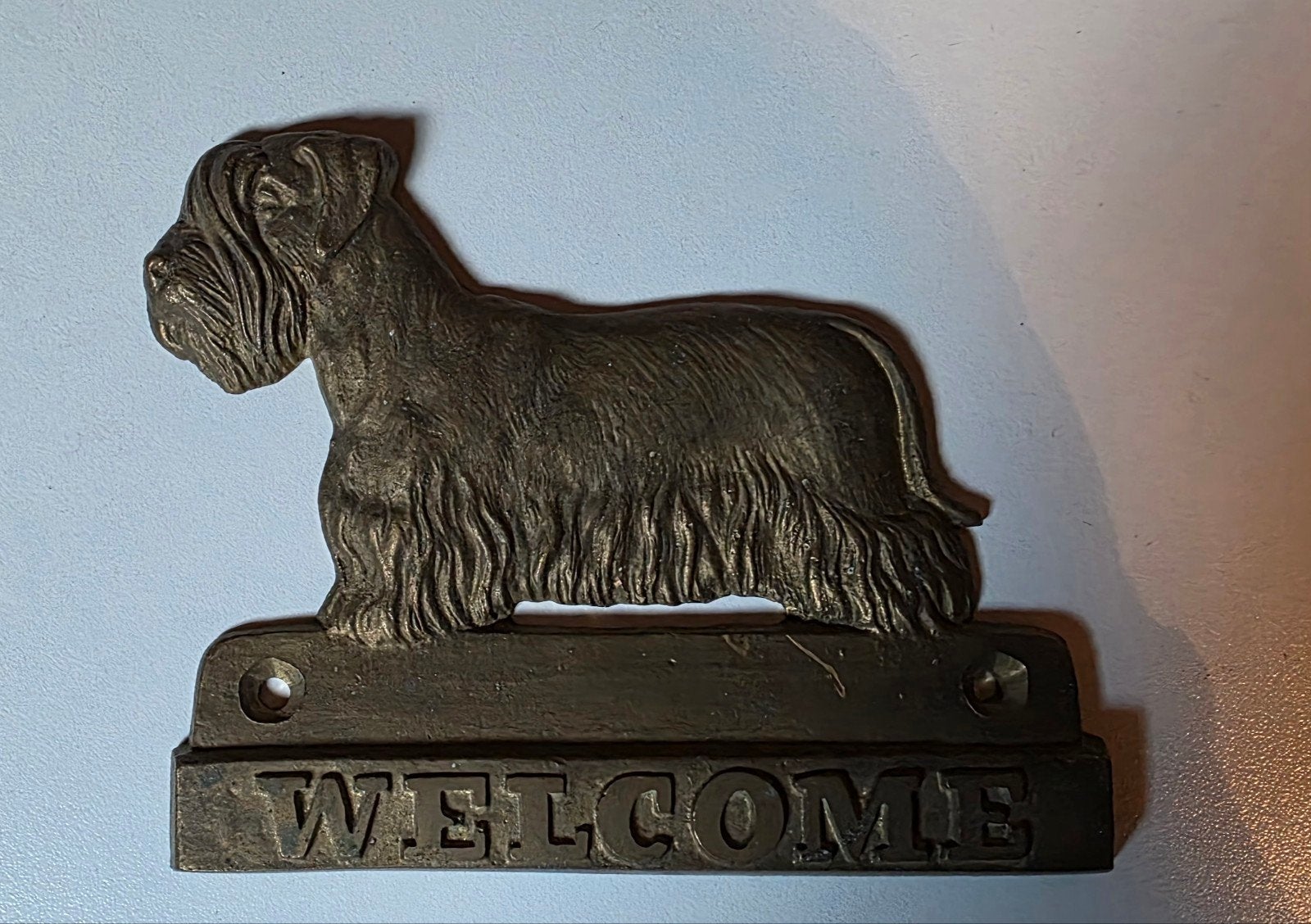 Gietijzeren Cesky Terrier 'Welcome' wanddecoratie, Vintage, Zwart, Ophalen of Verzenden, Zo goed als nieuw