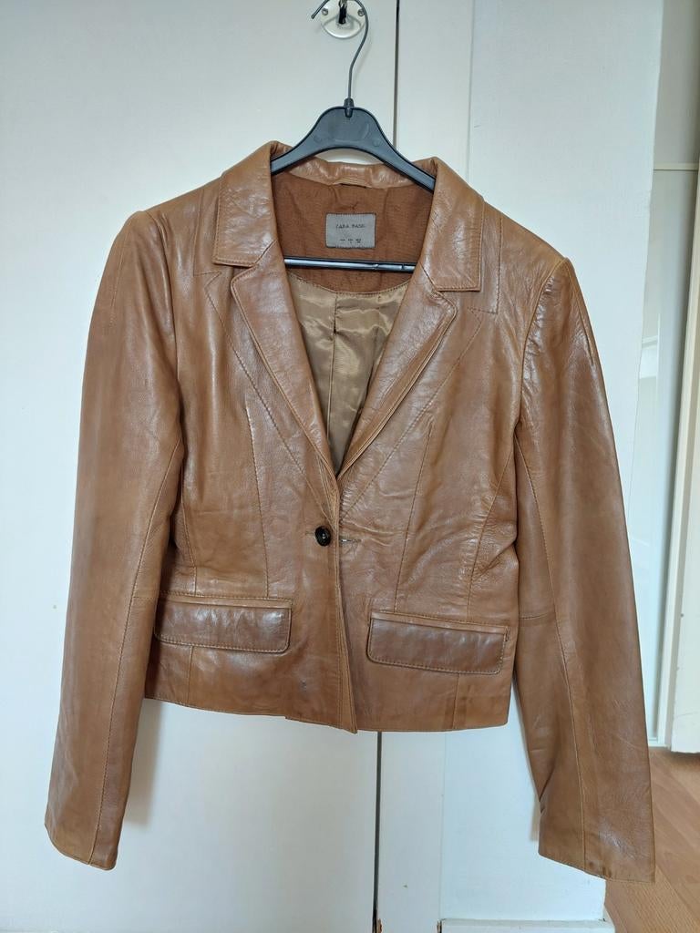 Leren blazer, cognac kleur, maat M, Maat 38/40 (M), Bruin, Zara, Ophalen of Verzenden