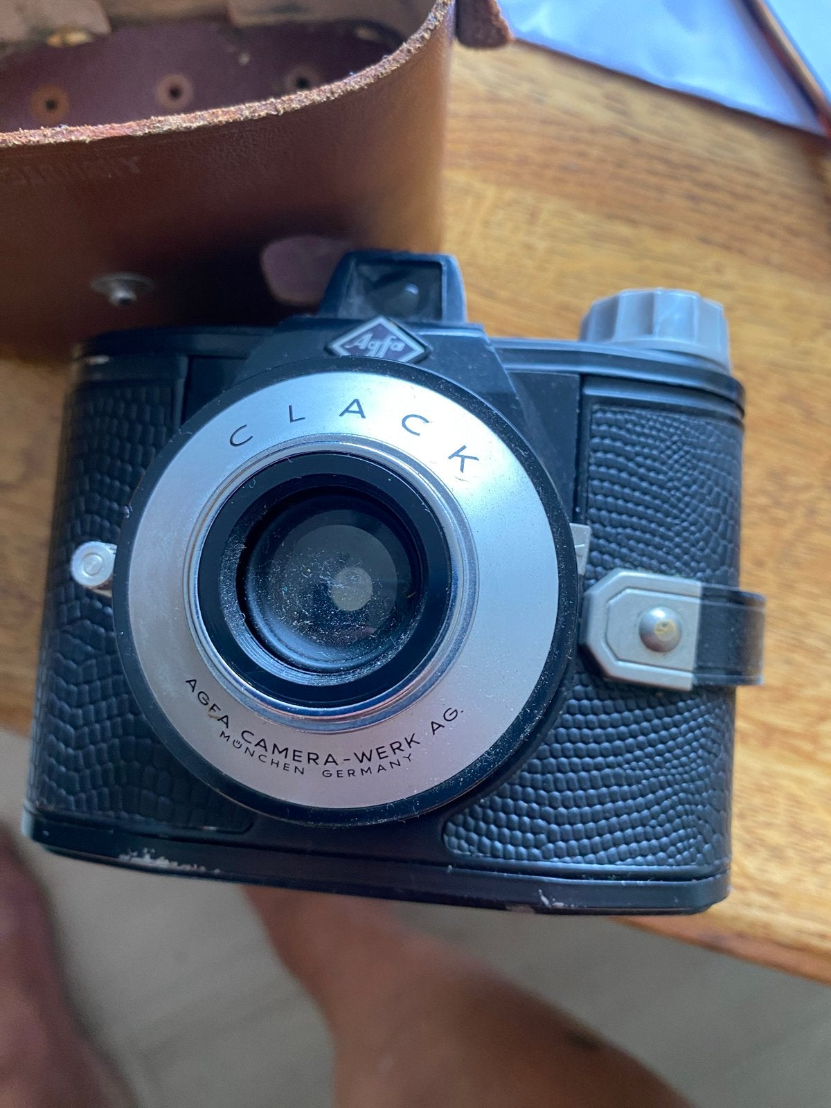 Agfa Clack oud fototoestel met lederen tas, Ophalen of Verzenden, Gebruikt, Compact, Overige Merken
