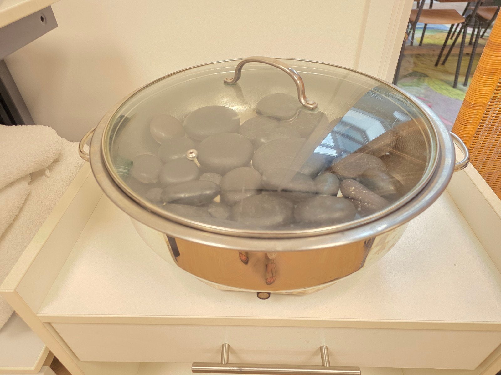 Hotstone massage pan, Ophalen, Gebruikt, Rond, Metaal