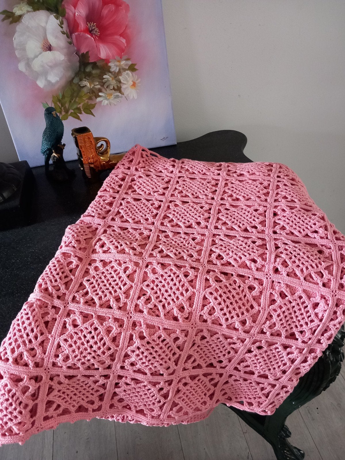 gehaakte cerise roze woondeken plaid, Ophalen of Verzenden, Nieuw