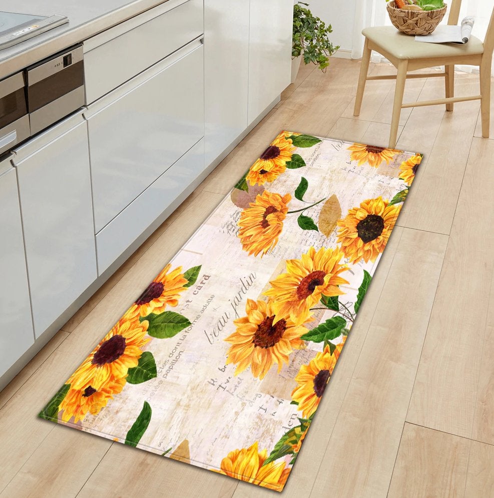 Zonnebloemen Vloerkleed 3D Kleed Vloermat Mat Bloemen Loper, Verzenden, 50 tot 100 cm, Rechthoekig, Nieuw
