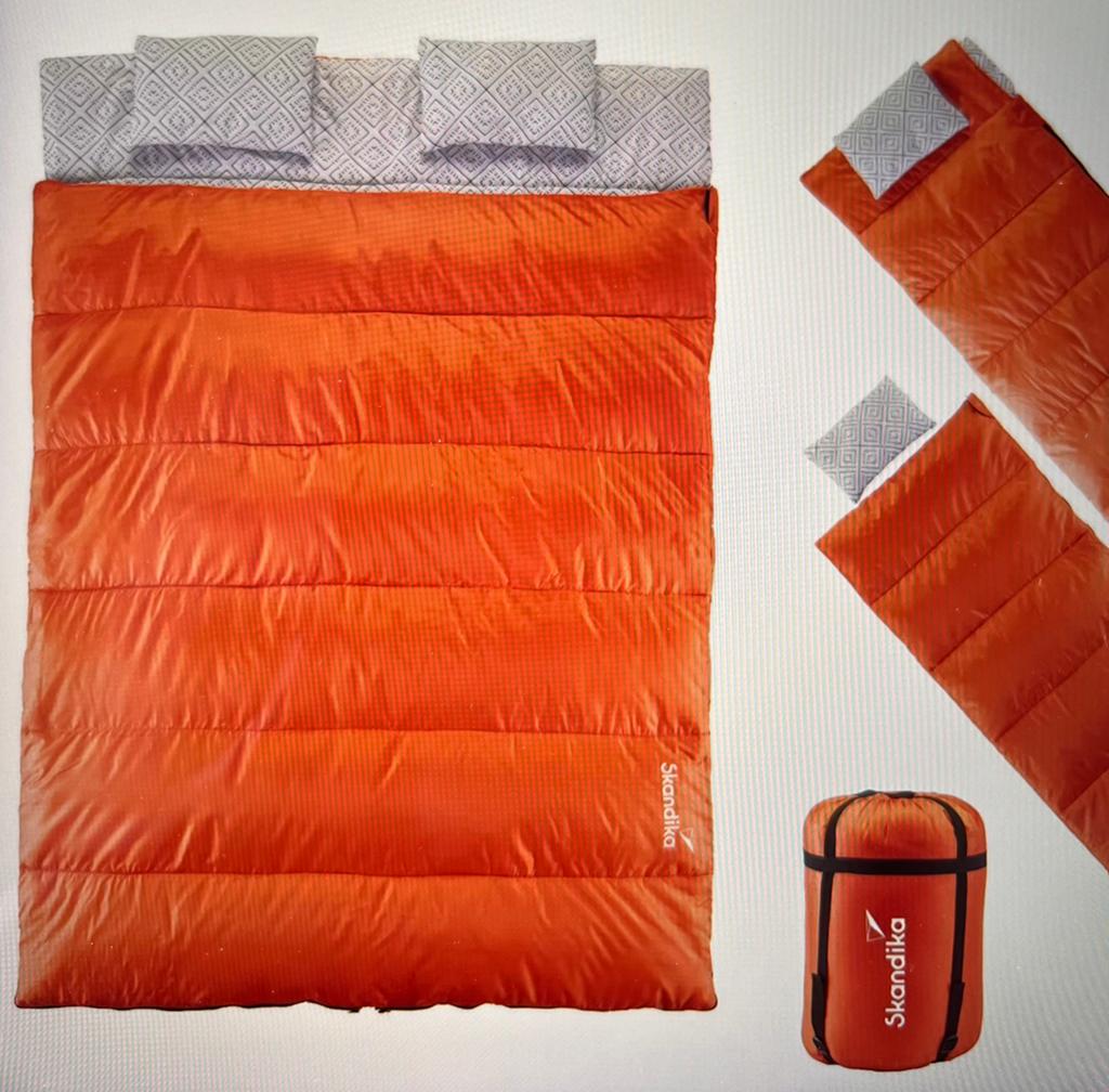 Skandika dubbele slaapzak - Oranje (zonder kussens), Caravans en Kamperen, Slaapzakken, Ophalen of Verzenden, Gebruikt