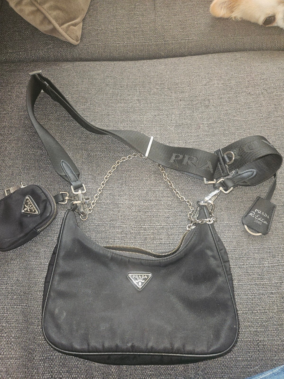 Prada Re-Edition 2005 Schoudertasje Zwart, Ophalen of Verzenden, Gebruikt, Zwart, Schoudertasje