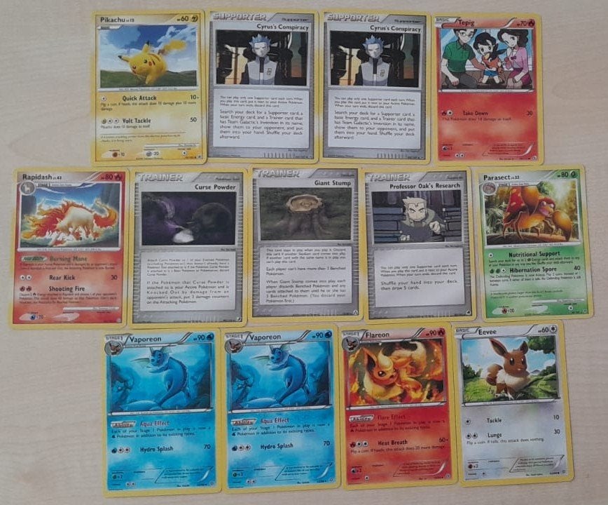 Pokémon lot — Tepig, Eevee, Cyrus & meer, Ophalen of Verzenden, Gebruikt, Meerdere kaarten