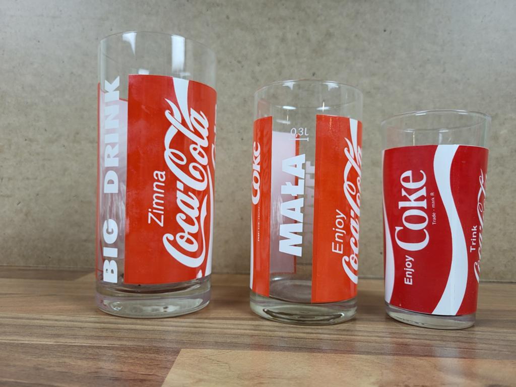 3 Coca-Cola glazen verschillende maten en landen, Ophalen of Verzenden, Gebruikt