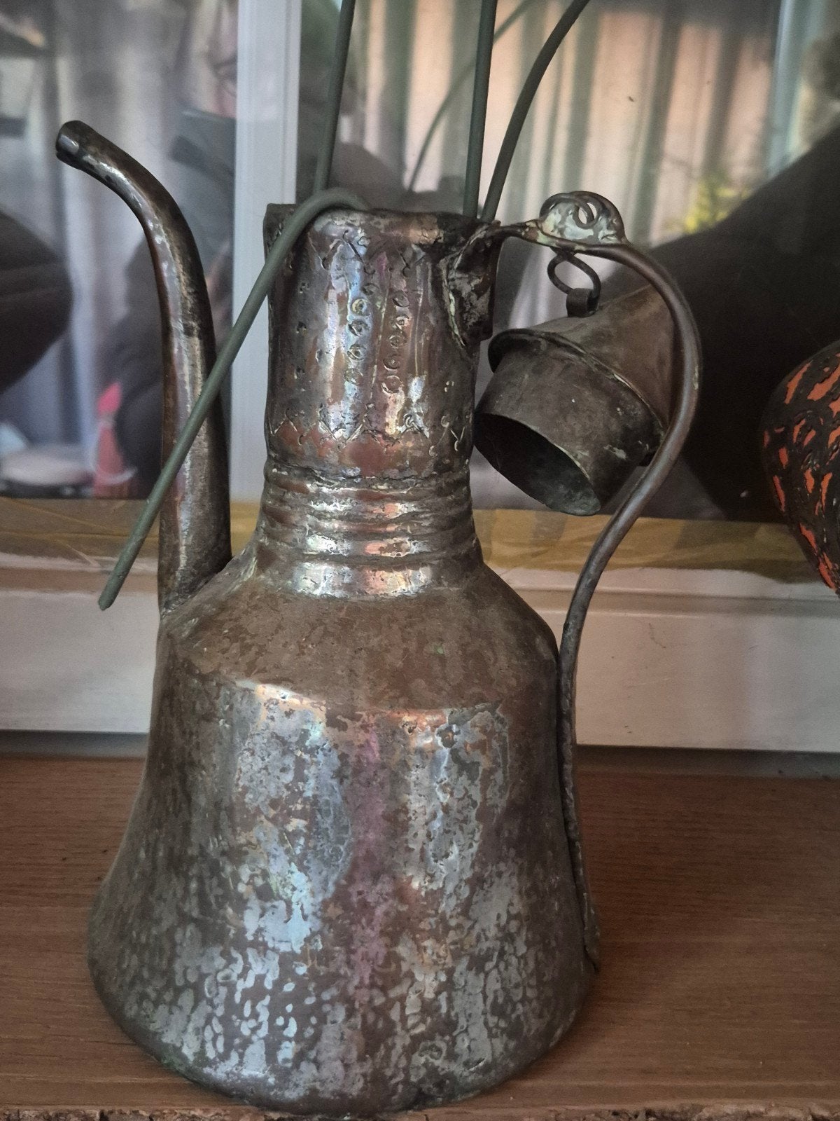 Antieke koperen koffiekan met deksel - Vintage decoratie, Antiek en Kunst, Ophalen of Verzenden