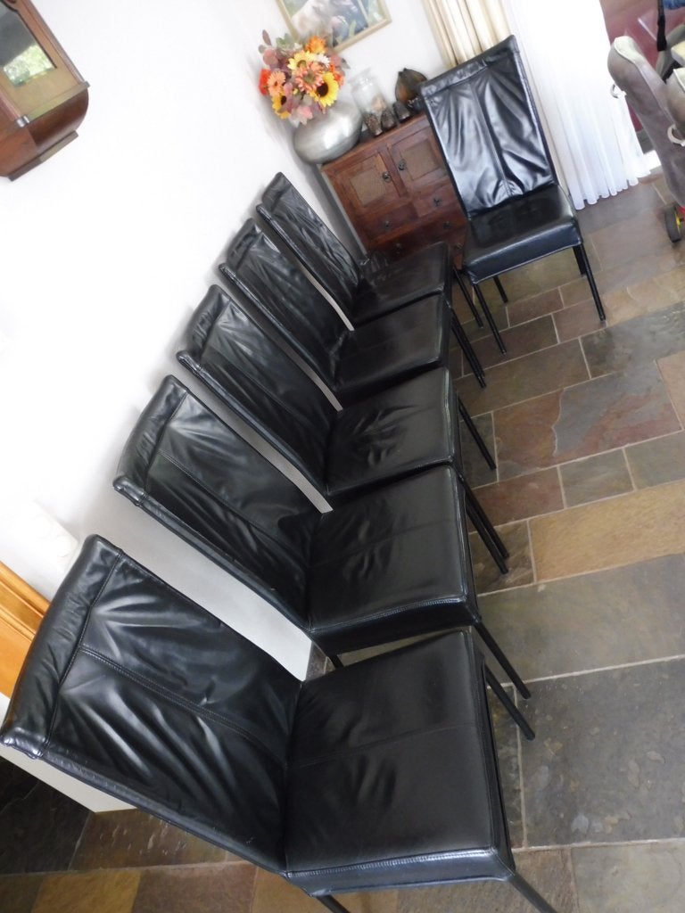 7 leren eetkamerstoelen zwart leer eetkamer stoelen, Ophalen, Gebruikt, Zwart, Leer