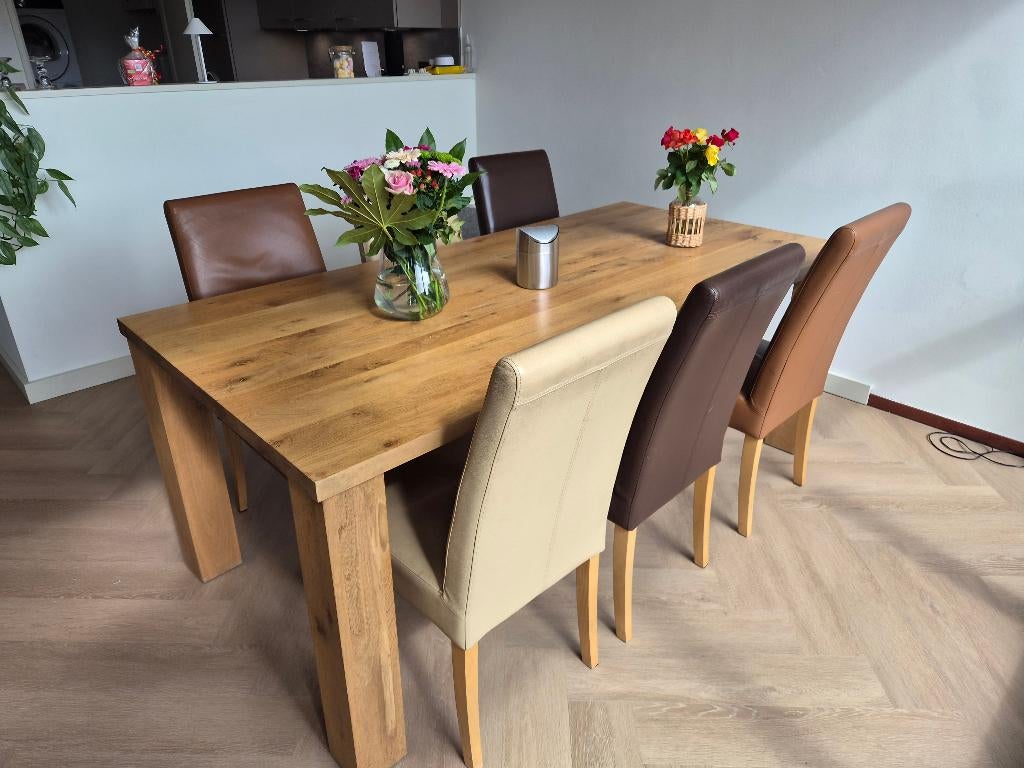 Tafel en stoelen, Huis en Inrichting, Tafels | Eettafels, Ophalen, Gebruikt, Eikenhout, 50 tot 100 cm