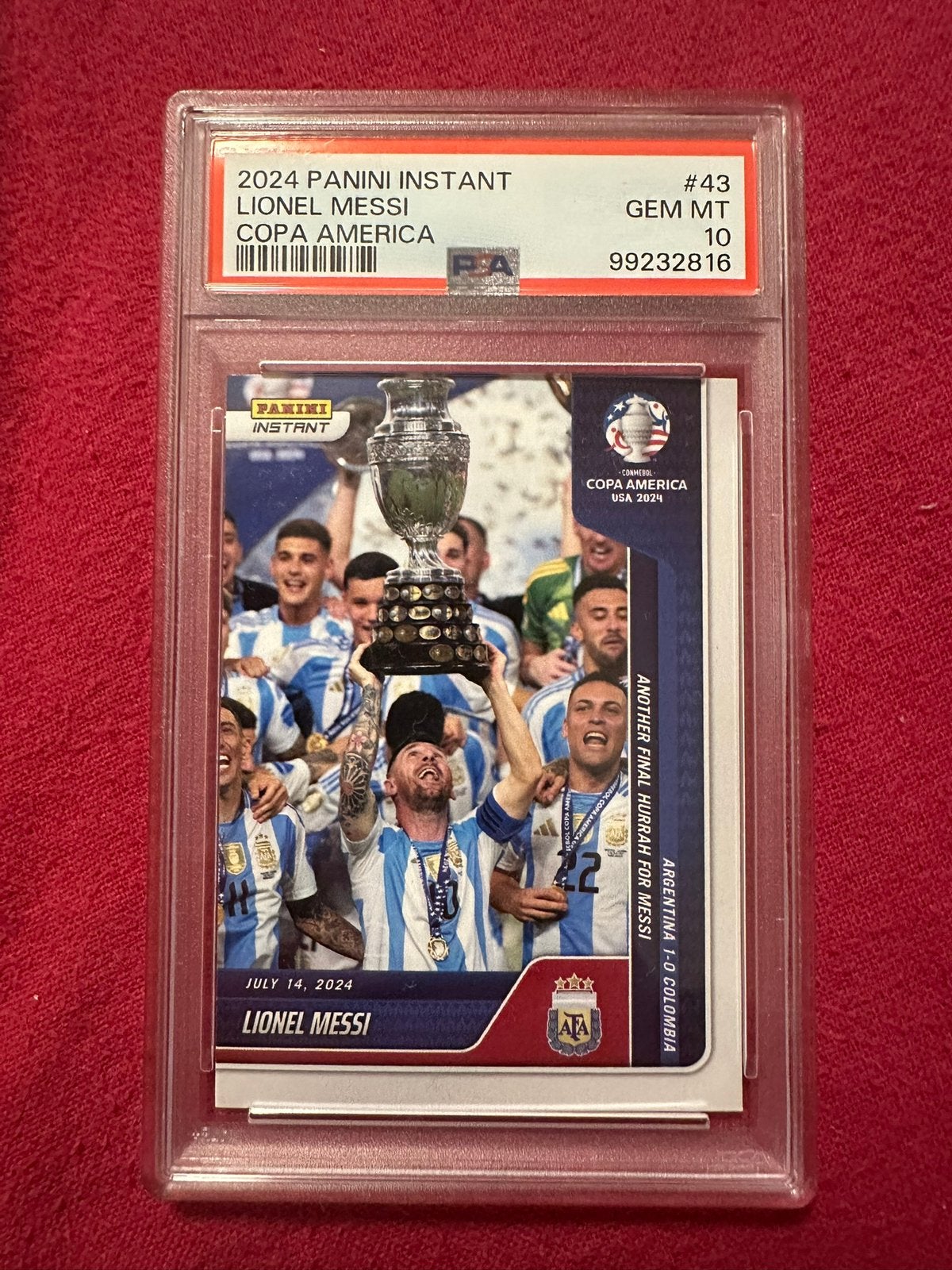 Lionel Messi 43 Copa America PSA 10, Ophalen of Verzenden, Zo goed als nieuw, Plaatje