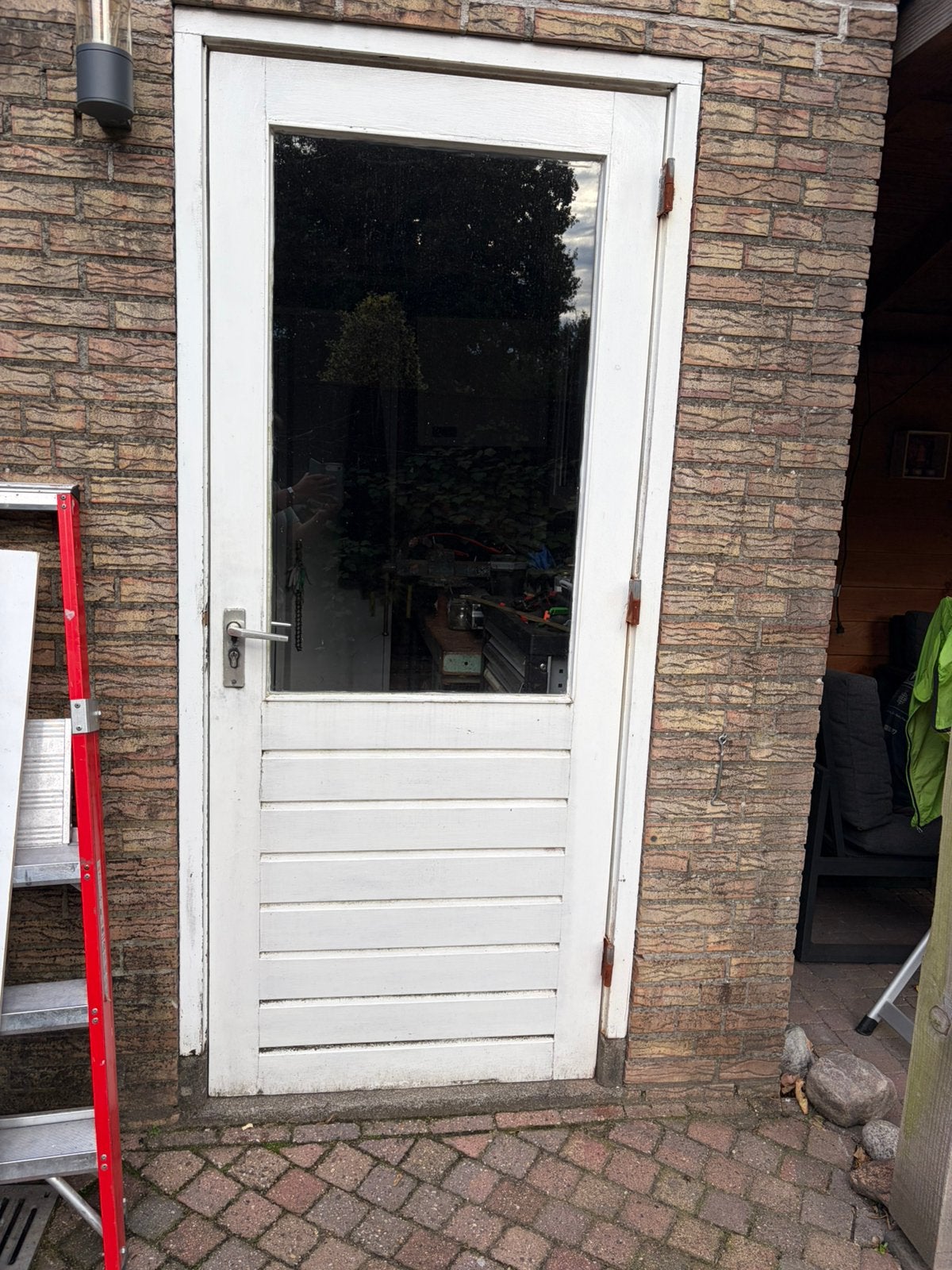 Hard houten schuurdeur, Gebruikt, Deurkozijn, 150 tot 225 cm, Inclusief glas