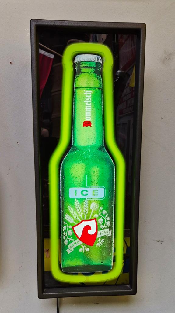 Vintage Dommelsch Ice bier lichtbak, lichtreclame, Ophalen, Zo goed als nieuw, Reclamebord, Plaat of Schild, Dommelsch