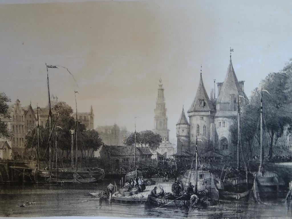 Litho Waag aan Nieuwmarkt Amsterdam William Wyld, 1843, Antiek en Kunst, Verzenden