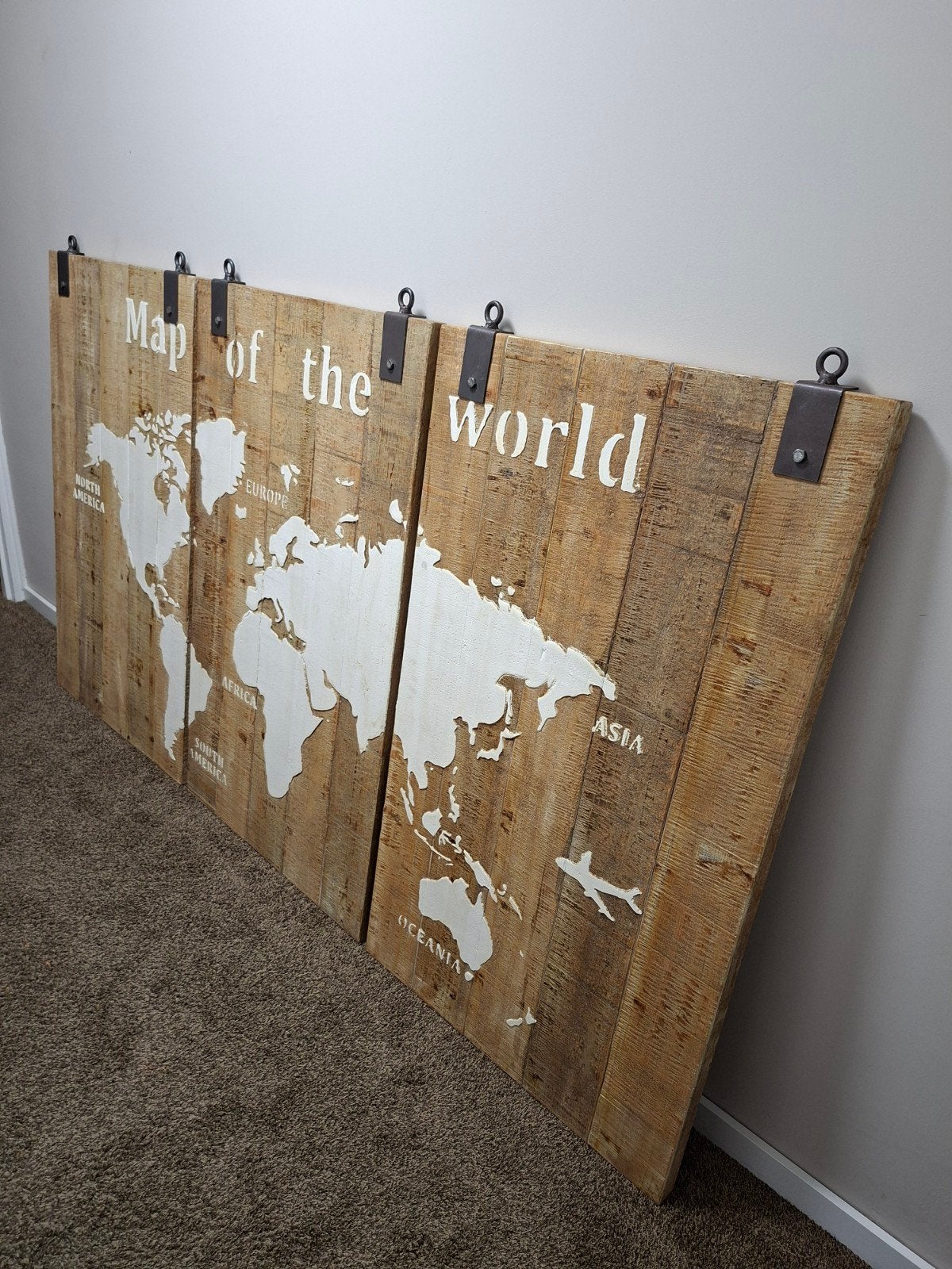 Grote houten wereldkaart drieluik - 120x210 cm, Ophalen, Industrieel, Hout, Meerkleurig