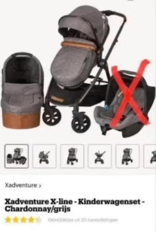 NIEUW! Xadventure Xline 2-dlg kinderwagenset, grijs,€109,99, Nieuw, Kinderwagen, Overige merken, Verstelbare duwstang