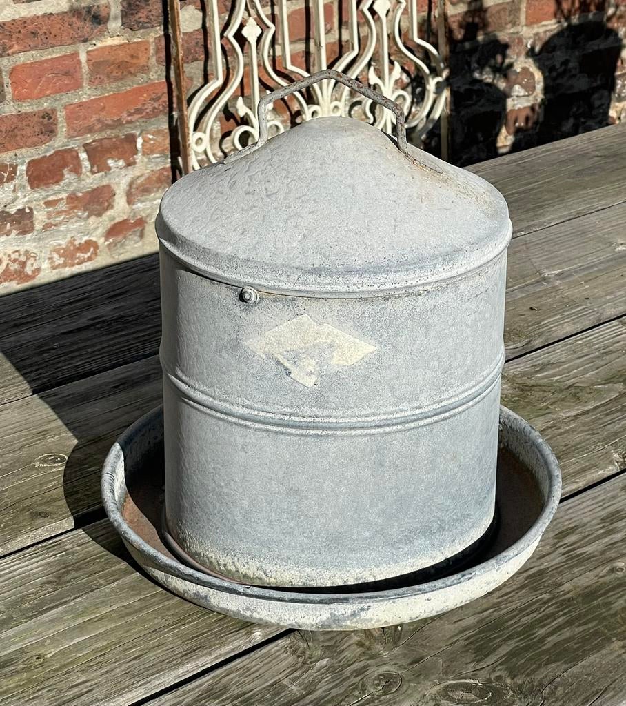 Brocante oud zinken waterbak voor kippen of vogeltjes, Antiek en Kunst, Ophalen of Verzenden