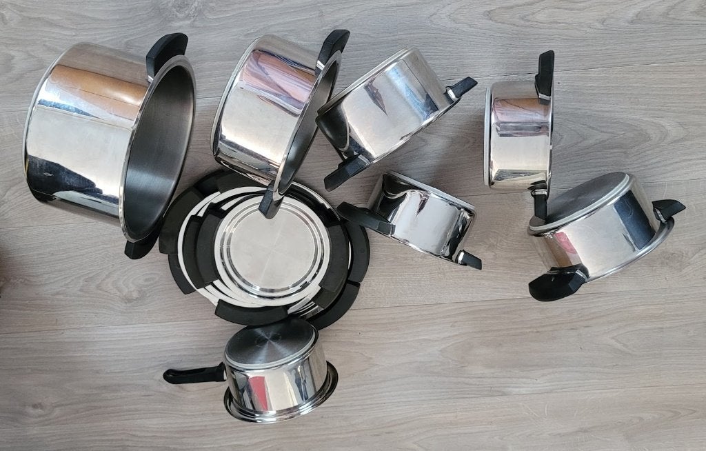 BK Focus grote pannen set RVS inductie, Huis en Inrichting, Gebruikt, Met handvatten, BK, Pannenset
