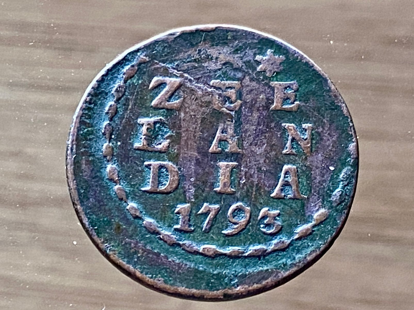 VOC Duit Zeeland, misslag 1793., Postzegels en Munten, Munten | Nederland, Ophalen of Verzenden, Vóór koninkrijk, Overige waardes