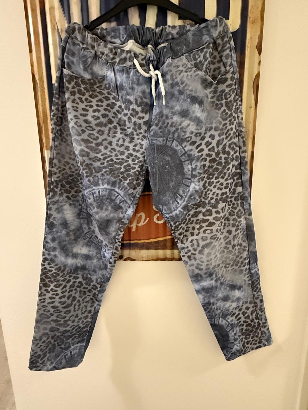 Tregging Panterprint Blauw/Grijs - Maat tot 48, Blauw, Maat 46/48 (XL) of groter, Ophalen of Verzenden, Zo goed als nieuw