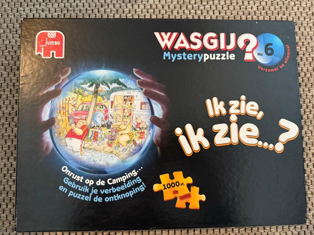 Wasgij Mystery puzzle, 1000 stukjes (Onrust op de camping), Ophalen of Verzenden, 500 t/m 1500 stukjes, Zo goed als nieuw