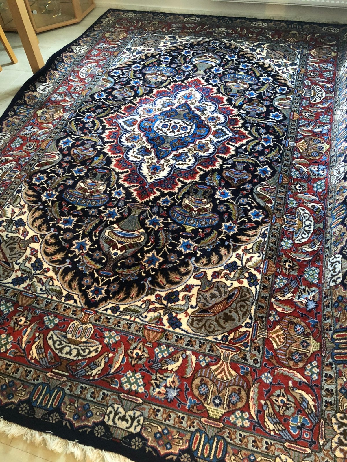 Perzisch tapijt kashmar handgeknoopt maat 300X200 cm, Ophalen, Blauw, Zo goed als nieuw, 200 cm of meer