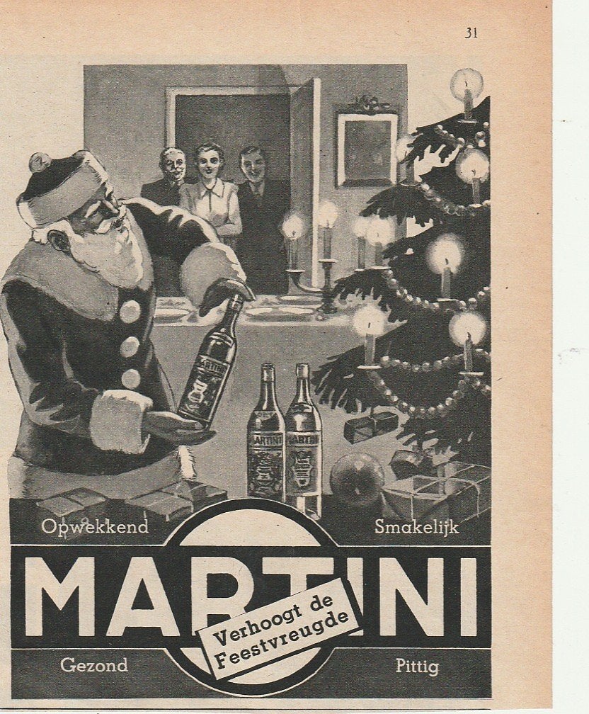 Retro reclame 1951 Martini vermouth Kerstman kerstboom, Verzenden, Overige typen