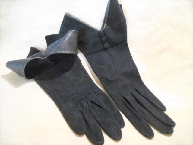 Vintage Macy's ART DECO donkerblauwe echt leren handschoenen, Verzenden, Dames, Macy's