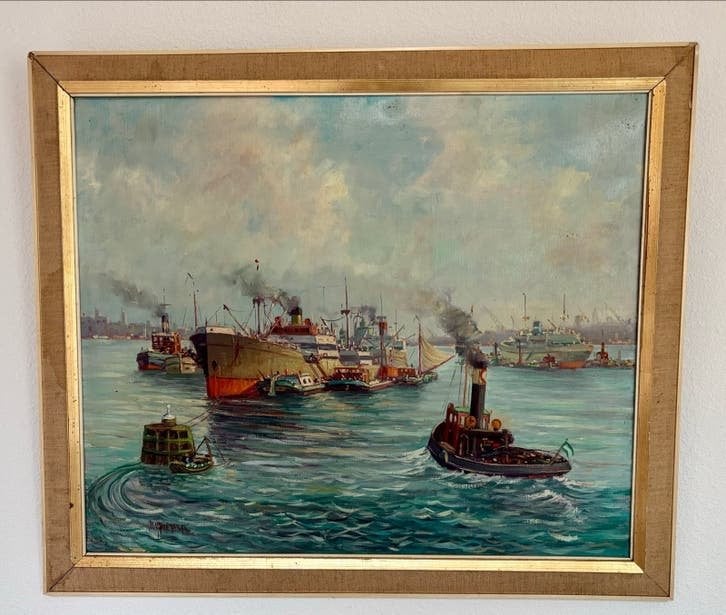 Schilderij Rotterdams Havengezicht - Hollands Impressionisme, Ophalen of Verzenden