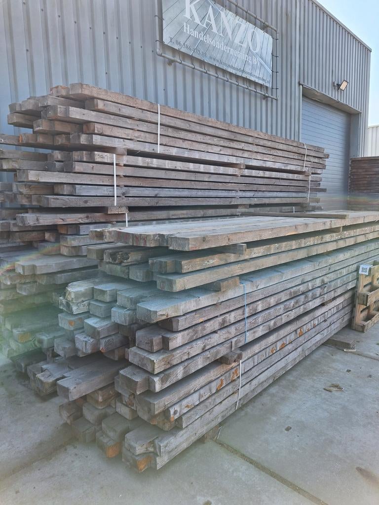 Partij  sloophout  gordingen  balken 7,5x22,5x480/500cm, Doe-het-zelf en Verbouw, Hout en Planken, Ophalen of Verzenden, 50 mm of meer