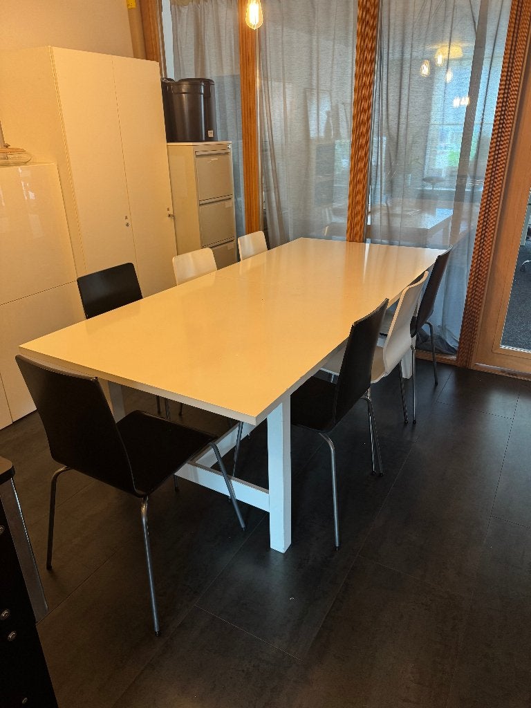 IKEA NORDEN tafel 220  100 cm met 7 IKEA MARTIN stoelen, Ophalen, Gebruikt, 100 tot 150 cm, 200 cm of meer
