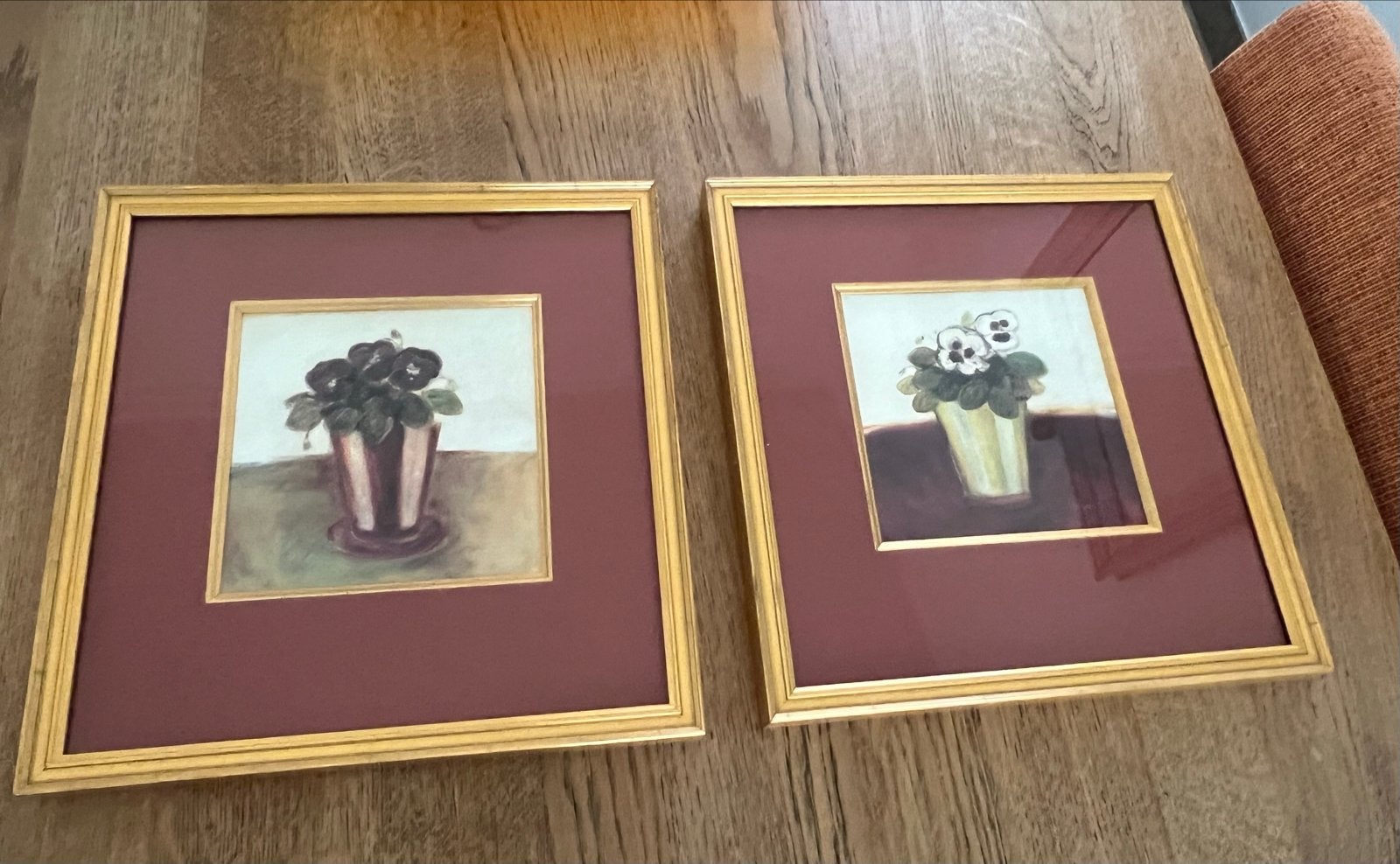 Klassiek Stilleven: Viooltjes in Pot - Set van 2, Ophalen of Verzenden, Klassiek, Ingelijst, Stilleven