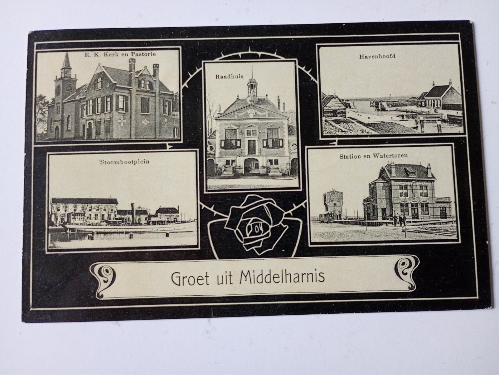 Middelharnis Jugendstilkaart met Randversiering 1911, Ophalen of Verzenden, Voor 1920, Gelopen, Zuid-Holland