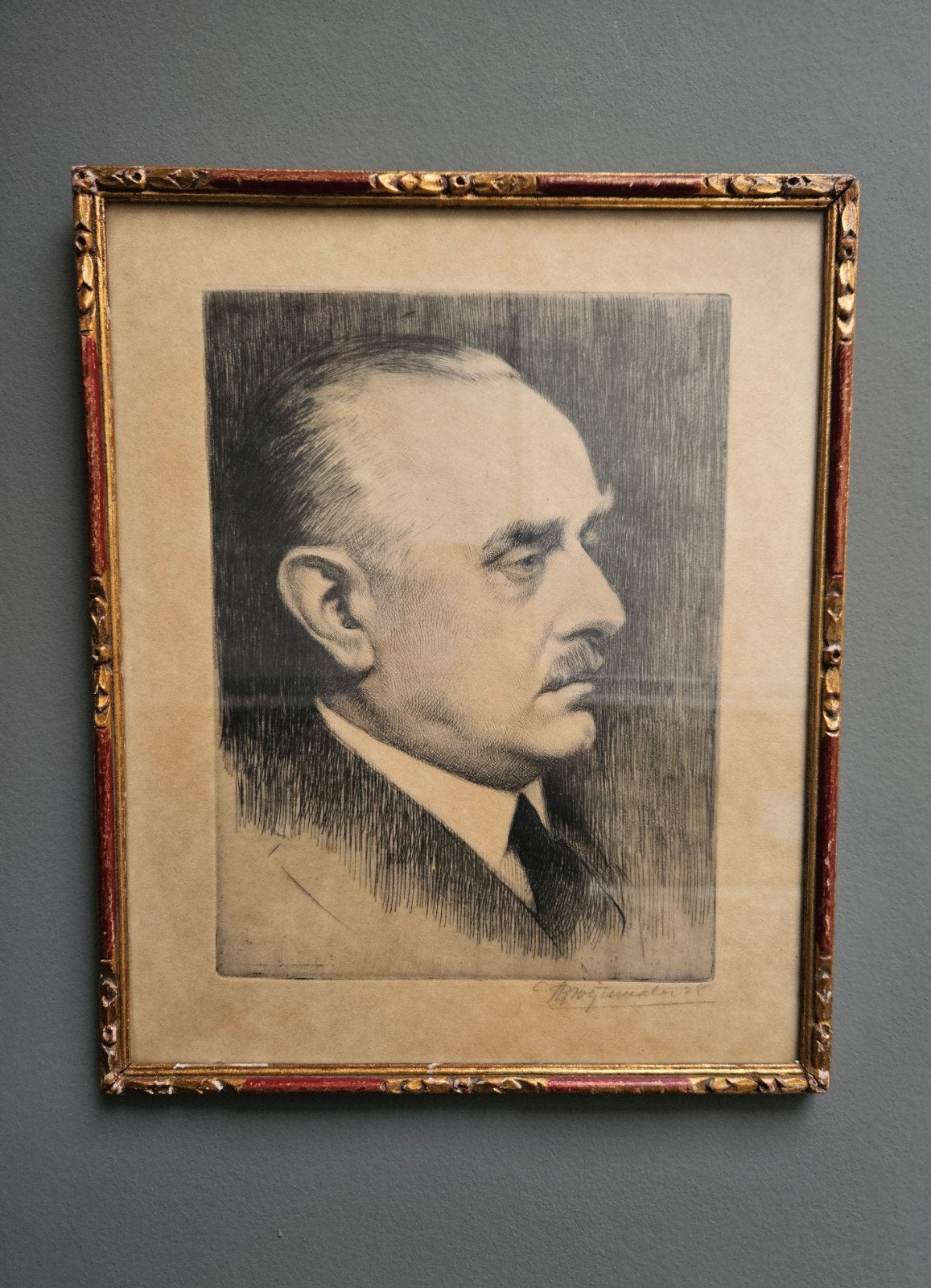 Prachtig antiek portret vintage ets in originele lijst., Antiek en Kunst, Kunst | Etsen en Gravures, Ophalen of Verzenden