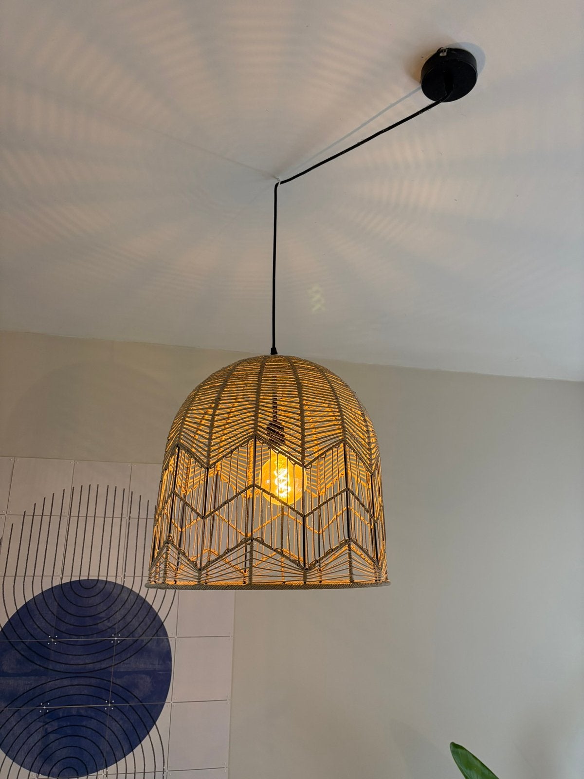 2x hanglamp rotan, Ophalen of Verzenden, Gebruikt, Natuurlijk materiaal